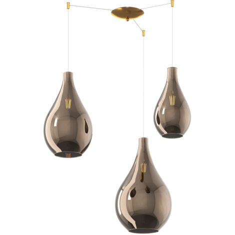 Lampadario Contemporaneo Drop 2.0 Metallo Ottone Vetro Bronzo 3 Luci E27
