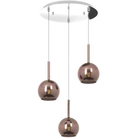 Sospensione Contemp. Rosone Tondo Future Met. Cromo Vetro Rame 3 Luci E27 D42Cm