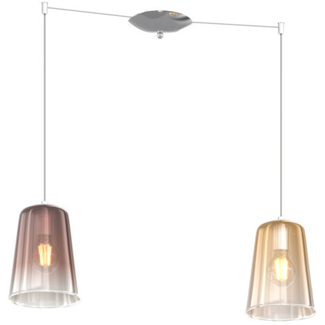 Sospensione Contemporanea Shaded Metallo Cromo Vetro Ambra E Rame 2 Luci E27 (1/3)