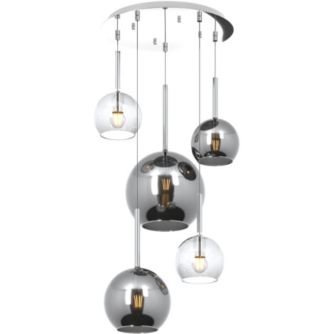 Lampadario Contemporaneo Future Metallo Cromo Vetro Mix Trasp-Cromo 5 Luci E27