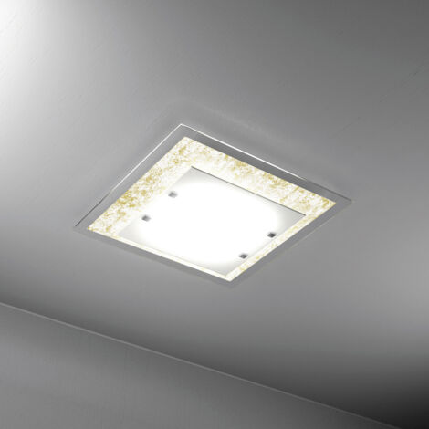 Plafoniera Moderna Tray Metallo Bianco Vetro Foglia Oro 2 Luci E27 (1/3)