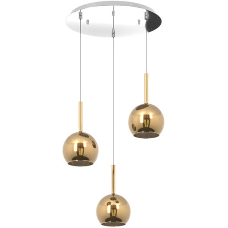 Sospensione Contemp. Rosone Tondo Future Met. Cromo Vetro Oro 3 Luci E27 D42Cm