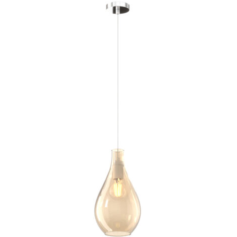 Lampadario Contemporaneo Drop 2.0 Metallo Cromo Vetro Ambra 1 Luce E27