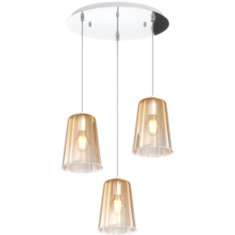Sospensione Contemp. Rosone Tondo Shaded Metallo Cromo Vetro Ambra 3 Luci E27 (1/3)
