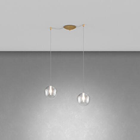 Lampadario Contemporaneo Eclipse Metallo Ottone Vetro Trasparente 2 Luci G9