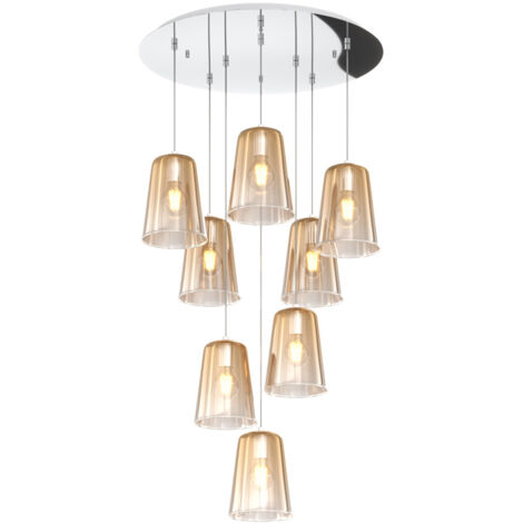 Sospensione Contemp. Rosone Tondo Shaded Metallo Cromo Vetro Ambra 8 Luci E27 (1/3)