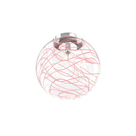 Plafoniera Contemporanea Moon Metallo Cromo Vetro Rosso 1 Luce E27 D.30Cm (1/4)