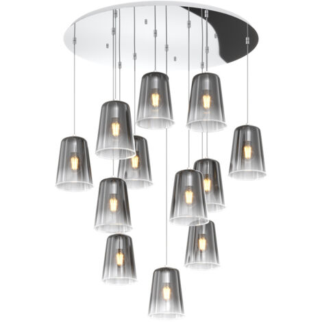 Sospensione Contemp. Rosone Tondo Shaded Metallo E Vetro Cromo 12 Luci E27 (1/3)