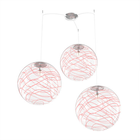 Sospensione Contemporanea Moon Metallo Cromo Vetro Rosso 3 Luci E27 D.40Cm (1/4)