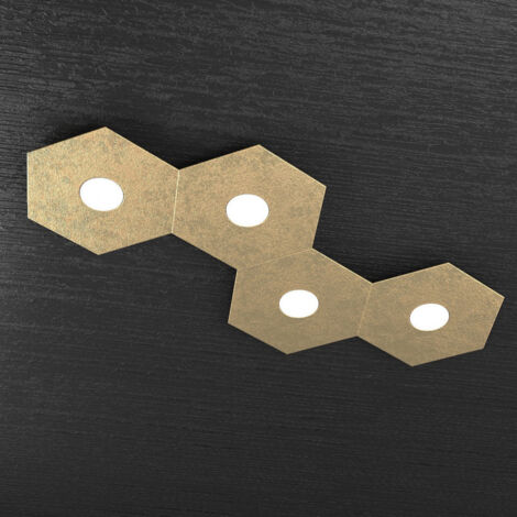 Plafoniera Industrial-Minimal Hexagon Metallo Foglia Oro 4 Luci Led 12X4W (1/5)