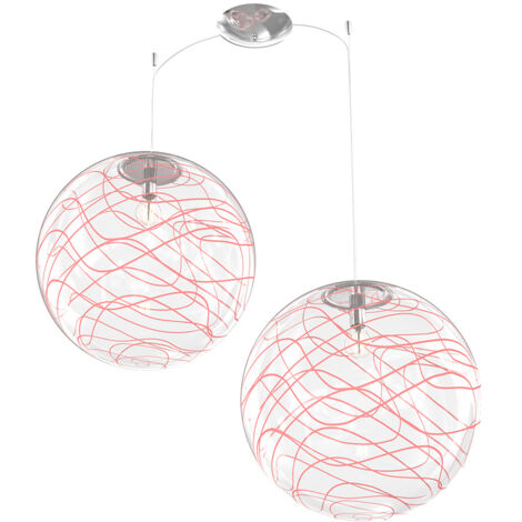 Sospensione Contemporanea Moon Metallo Cromo Vetro Rosso 2 Luci E27 D.40Cm (1/4)