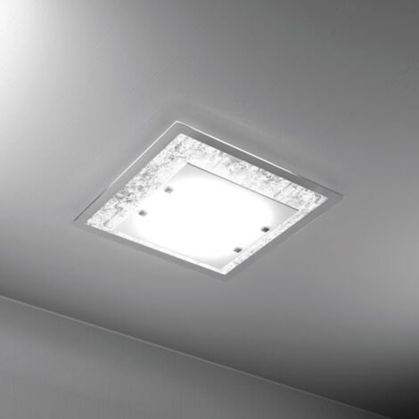 Plafoniera Moderna Tray Metallo Bianco Vetro Foglia Argento 4 Luci E27 (1/3)
