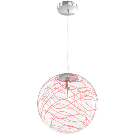Sospensione Contemporanea Moon Metallo Cromo Vetro Rosso 1 Luce E27 D.30Cm (1/4)