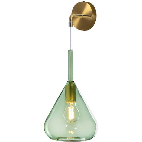Applique Contemporanea Kona Metallo Verde Vetro Ottone Satinato 1 Luce E27 (1/3)