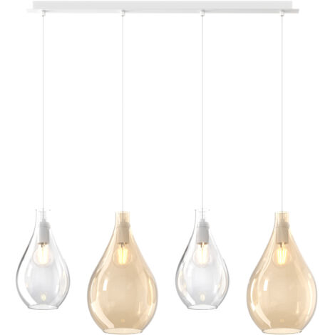 Lampadario Contemporaneo Drop 2.0 Metallo Bianco Vetro Trasp-Ambra 4 Luci E27