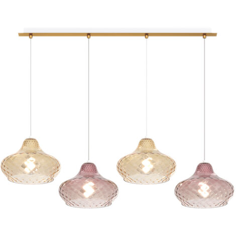 Lampadario Contemporaneo Dress Metallo Ottone Vetro Ambra-Ruggine 4 Luci E27