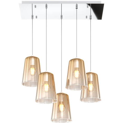 Sospensione Contemporanea Rett. Shaded Metallo Cromo Vetro Ambra 5 Luci E27 (1/3)