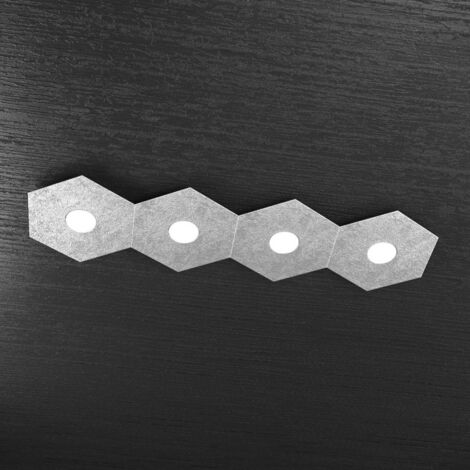 Plafoniera Industrial-Minimal Hexagon Metallo Foglia Argento 4 Luci Led 12X4W (1/5)