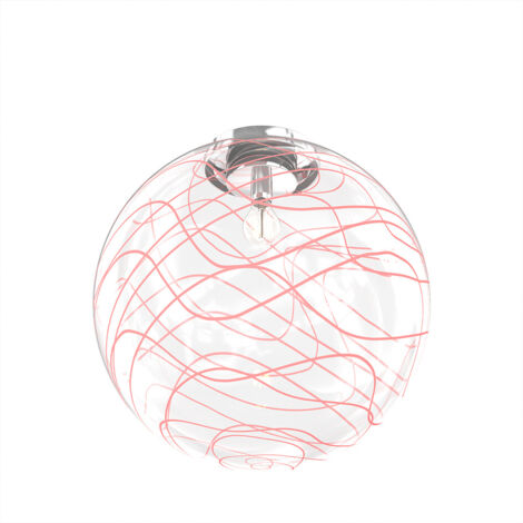 Plafoniera Contemporanea Moon Metallo Cromo Vetro Rosso 1 Luce E27 D.40Cm (1/4)