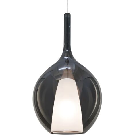 KALIQUE LAMPADARIO SOSPESO 1 LUCE ATTACCO E27 DOPPIO VETRO SATINATO E FUME' 28X53CM (1/3)
