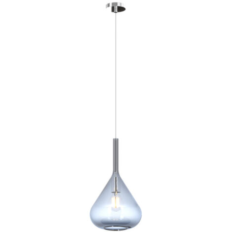 Sospensione Contemporanea Kona Metallo Cromo Vetro Blu 1 Luce E27