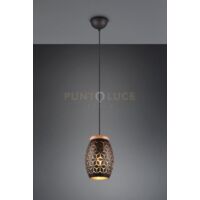BIDAR SOSPENSIONE METALLO NERO E ORO TAGLIO LASER CON INSERTO IN LEGNO D. 15CM 1 LUCE ATTACCO E27