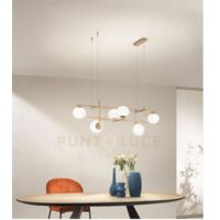 SOSPENSIONE JEWEL 6 LUCI ORO VETRO BIANCO SATINATO ATTACCO E14 VETRO D.15CM L.115CM RETTANGOLARE