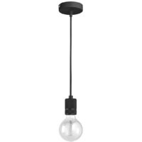 GSO091- PENDENTE FLASH CAVO IN STOFFA E ROSONE NERO SATINATO 1 LUCE ATTACCO E27 D.4,6CX7,6M