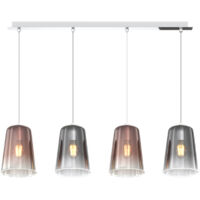 Sospensione Contemp. Rett. Shaded Metallo Cromo Vetro Rame E Cromo 4 Luci E27
