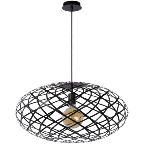 Lucide MESH Pendelleuchte - Schwarz, Ø45cm, Verstellbare Höhe 40-135cm, Für E27 Lampen