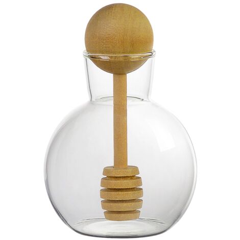 Honigglas Mit Löffelstab & Holzdeckel – 482 G, Borosilikatglas, Vintage Sonnenblumenmuster, Auslaufsicher