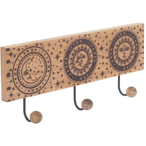 Dekorativer Wandhänger mit Sonne und Mond, Ethno-Design, ideal zum Aufhängen von Kleidung und Accessoires, Wohndeko