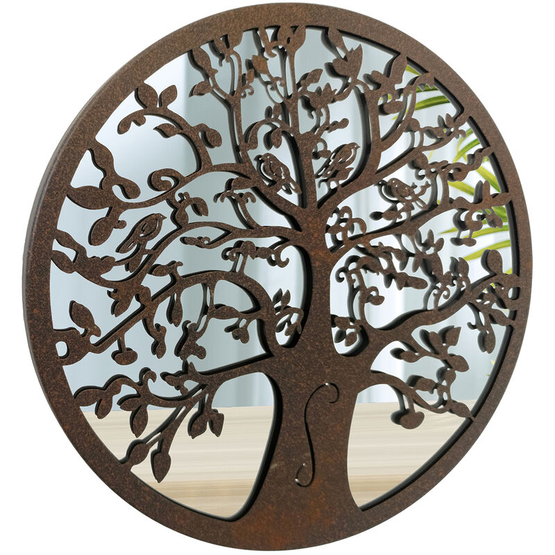 Signes Grimalt Horn Tree Life Mirror Appliques Metal Appliquer un métal  brun rond - 30x30x2cm