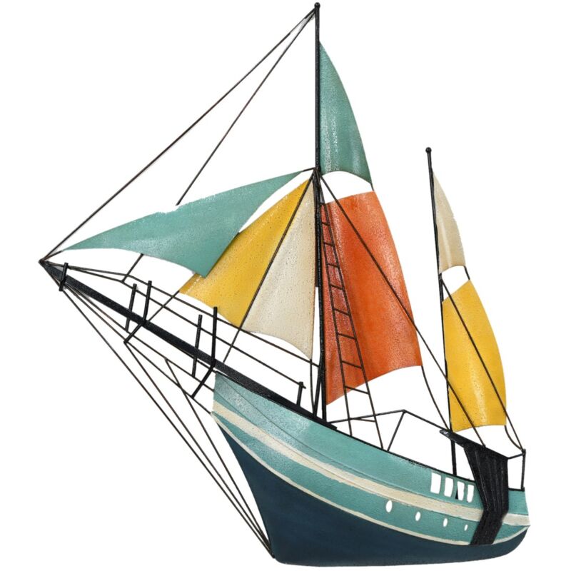 Objet Mural En Fer Motif Bateaux à Voile 109 X 69 Cm - Décoration Maritime Shabby Chic