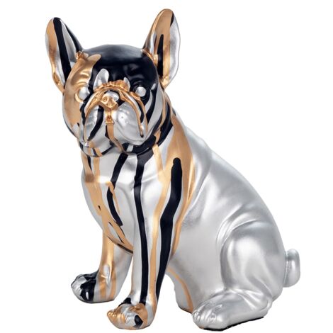Statue chien bouledogue Français doré en résine - Carl- 34 cm