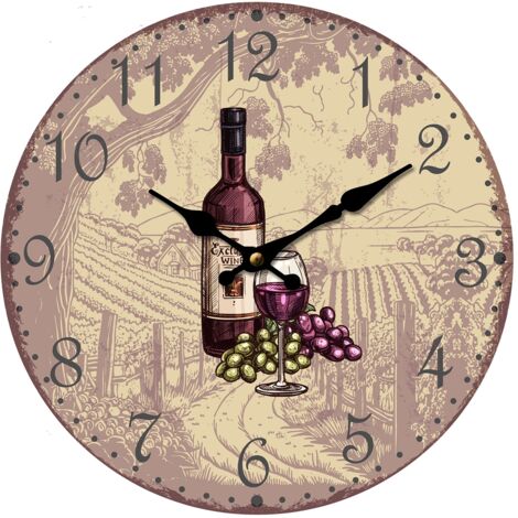 Signes Grimalt Horloge Ronde Raisin Et Vin Orange 34x34x4cm - Décoration Murale Vintage (1/2)