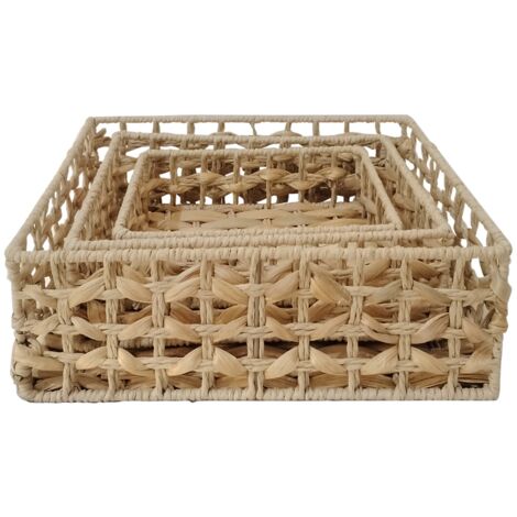 Pack de 3 paniers en jacinthe d'eau naturelle pour la décoration (1/3)