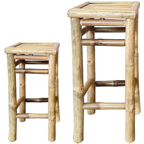 Lot de 2 tabourets en bambou – Légers et compacts – Design moderne pour petits espaces – Faciles à nettoyer et durables – Signes Grimalt