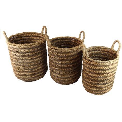 Ensemble de 3 paniers en jacinthe d'eau naturelle pour la décoration de la maison (1/2)