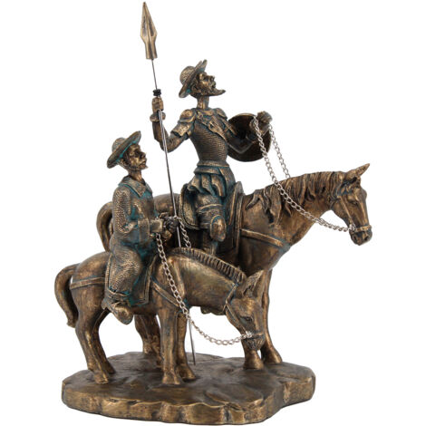 Signes Grimalt Don Quichotte et Sancho Panza Bronze Figurine Personne Grise - 23x21x15cm