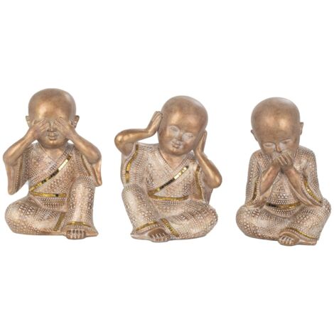 Figurine de bouddha Oriental en résine dorée, moine ne voit pas, n'entend pas, parle, décoration Feng Shui, 21cm