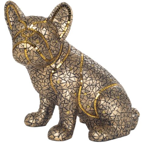 Figurine Chien Bouledogue en Résine Dorée 27,5 cm x 19 cm x 29 cm