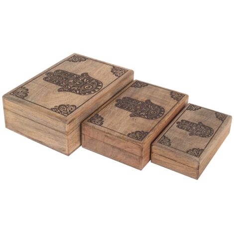 Lot de 3 boîtes décoratives marron ethnique main de Fatima (1/3)