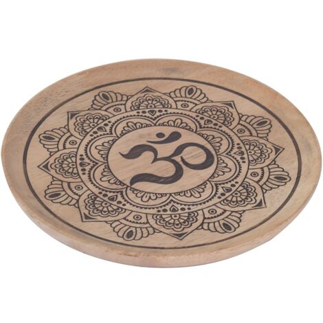 Plateau Om Mandala Gris - Plateau décoratif ethnique en bois avec motif Om Mandala - Idéal pour la décoration de la maison et comme cadeau (1/2)
