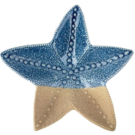 Plateau décoratif étoile de mer en céramique bleue pour la maison, accessoire nautique de style maritime