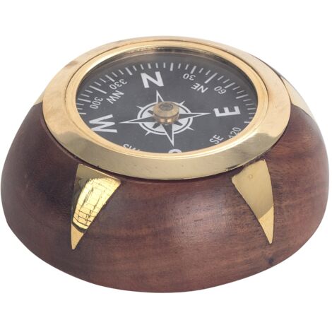 Boussole en bois avec base - Décoration nautique pour la maison et le bureau (1/2)