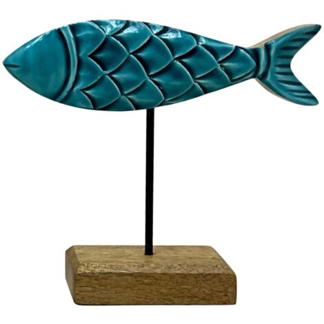 Figurine de poisson décorative en bois vert, décoration originale pour la maison, style moderne et contemporain, 18 cm