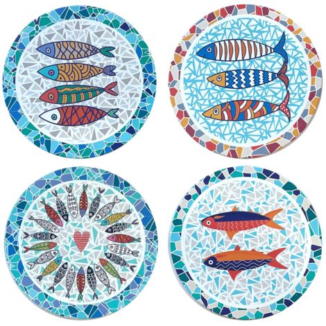 Dessous de plat en céramique avec motif poisson Trencadis, ensemble de 4 unités pour décoration de table et cadeaux spéciaux