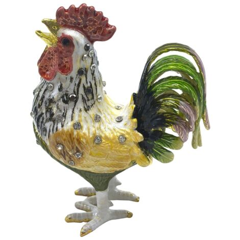 Boîte coq décorative en métal jaune, idéale pour le rangement et la décoration de la maison, 8 cm x 6 cm x 3,5 cm (1/3)