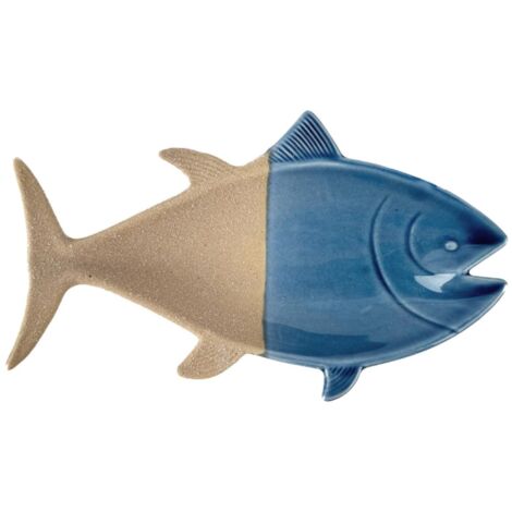 Plateau décoratif en forme de poisson en céramique bleue pour cuisine, salon et salle à manger – accessoire nautique unique et élégant